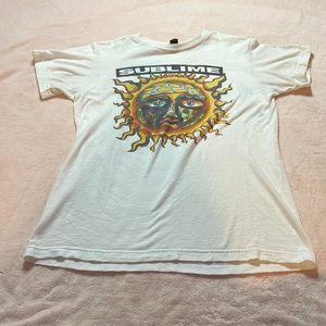 White short sleeve T-shirt with design on front sublime